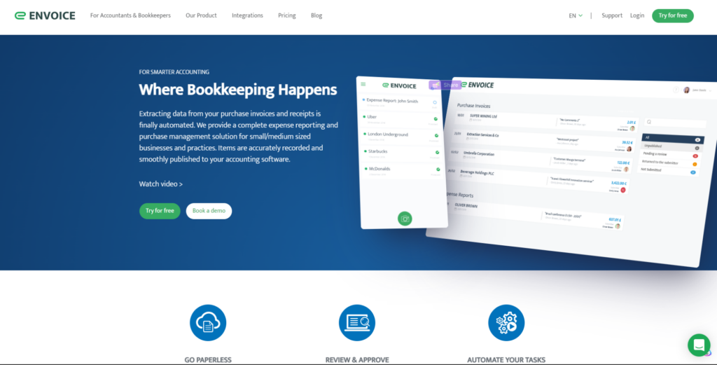 Envoice homepage