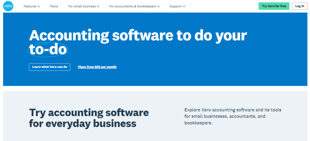 screenshot for Xero website