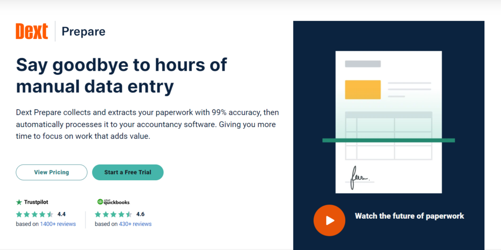screenshot for Dext Prepare website