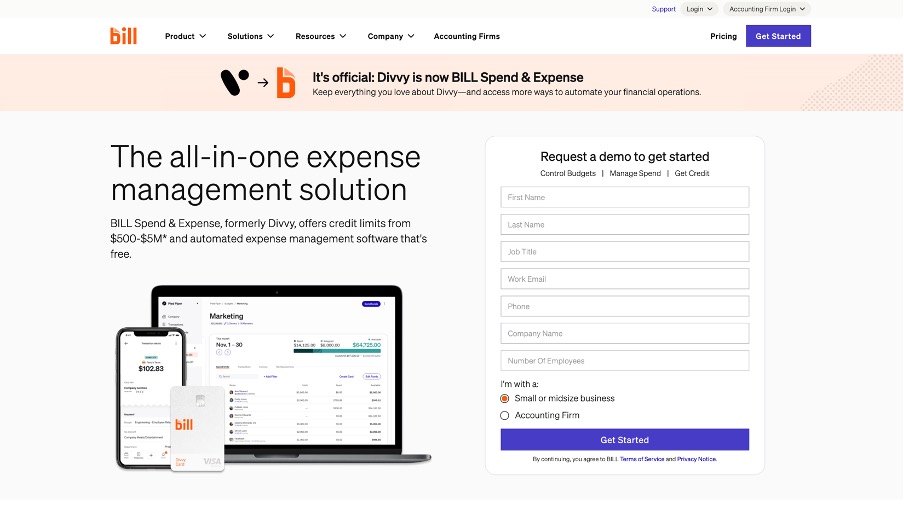 Screenshot of the Bill website homepage