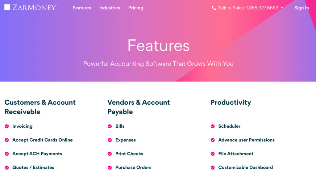 Screenshot of the ZARMoney website homepage.