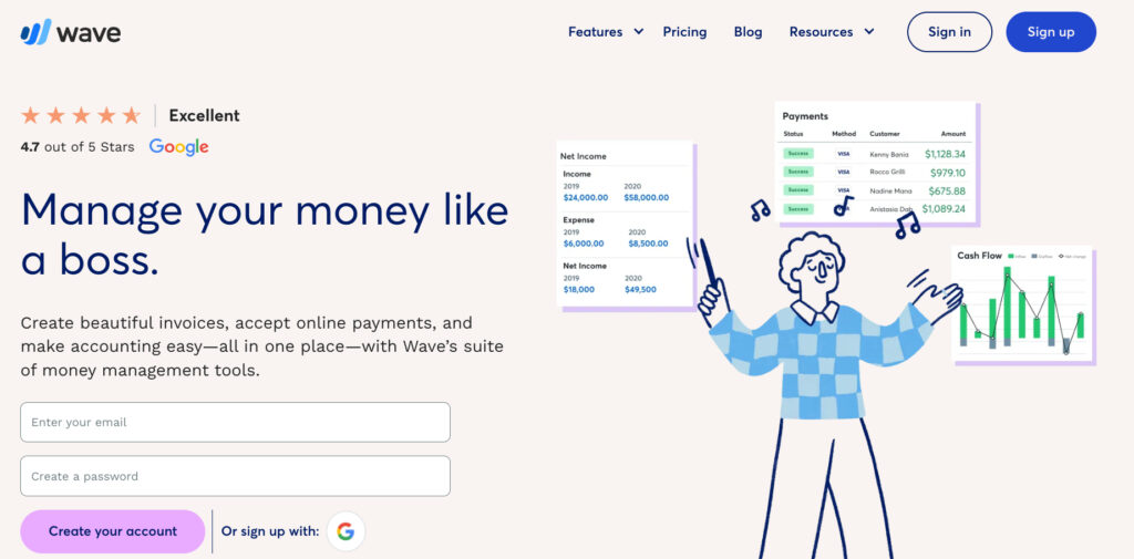 Screenshot of the Wave website homepage