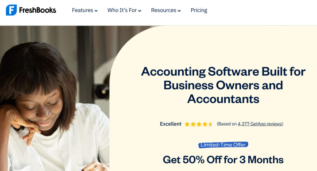 Screenshot of the FreshBooks website