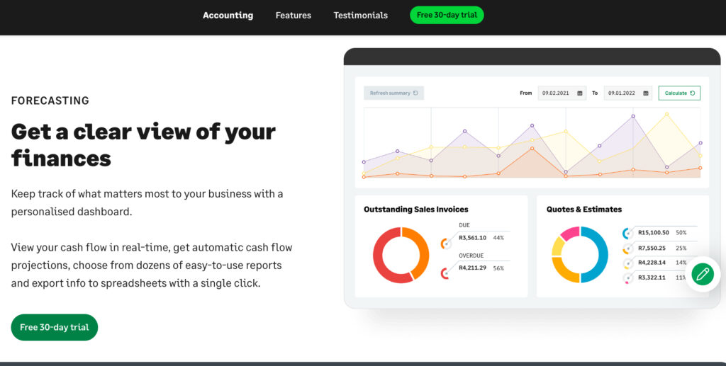 Screenshot of the Sage Business Cloud Accounting website homepage