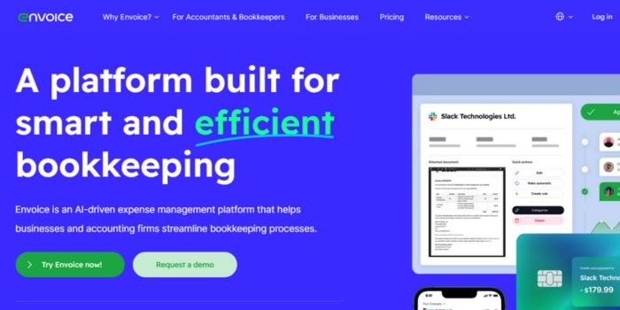 Envoice scanning software website homepage