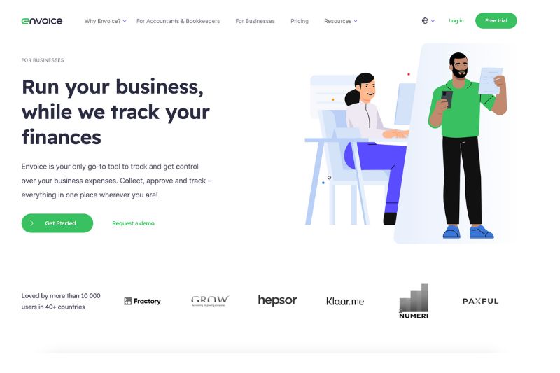 Screenshot of Envoice website