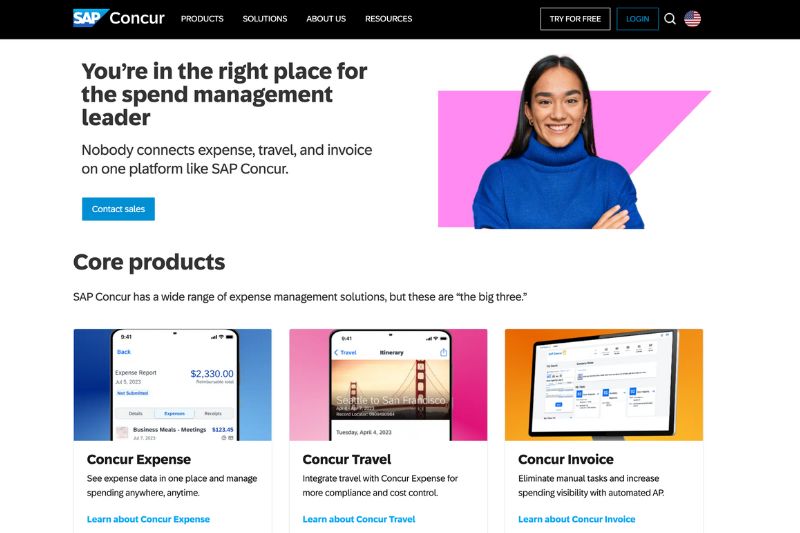 SAP Concur website screenshot
