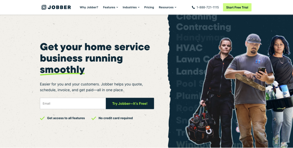 screenshot for Jobber website