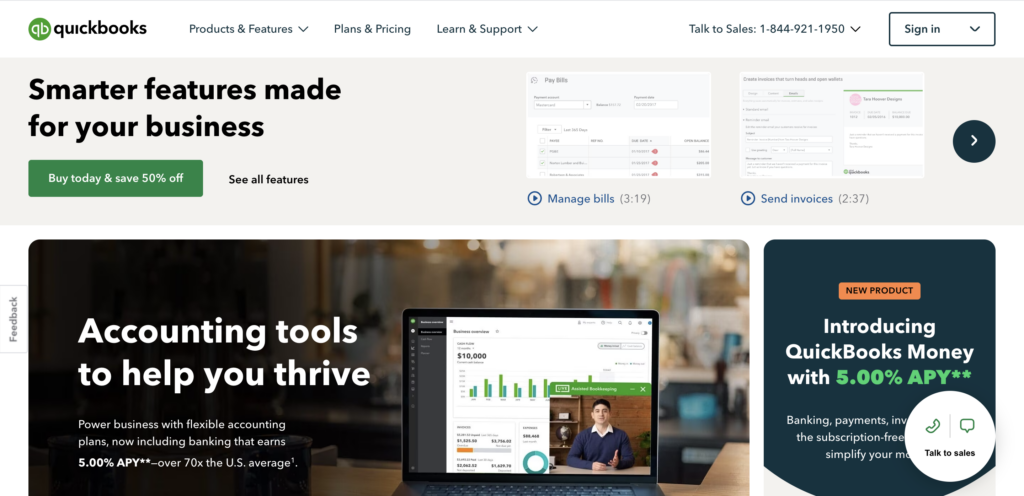 scrrenshot for QuickBooks Online website