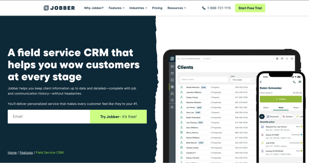 screenshot for Jobber’s CRM feature page