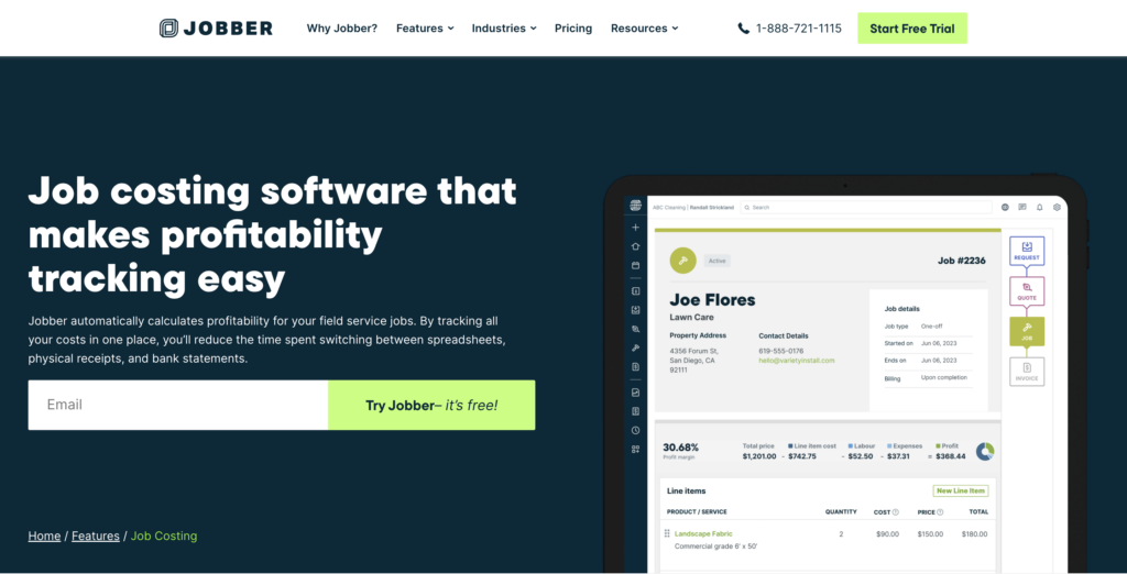 screenshot for Jobber job costing tool feature