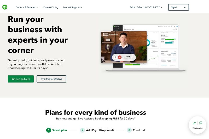 Screenshot for QuickBooks website