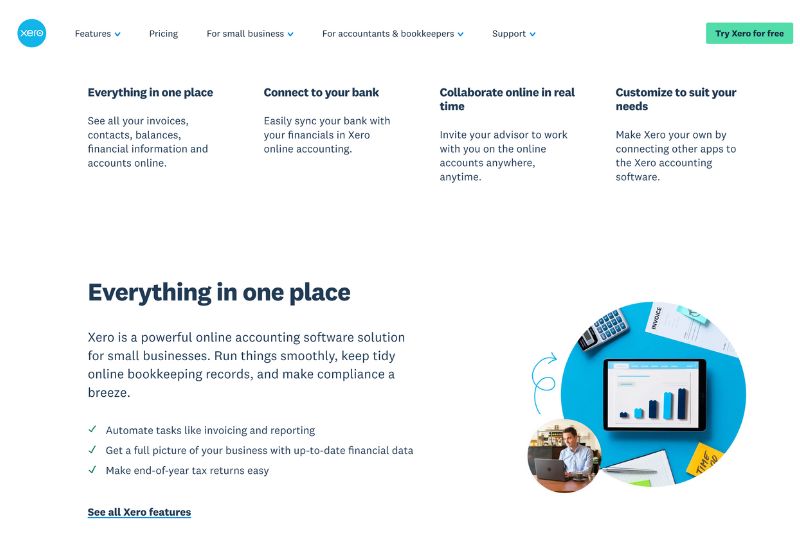 Screenshot for Xero website