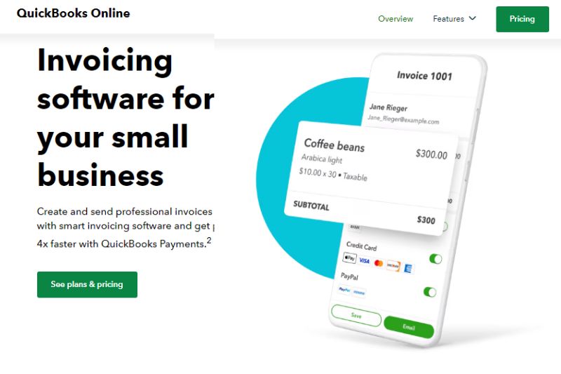 Screenshot for quickbooks Online website homepage