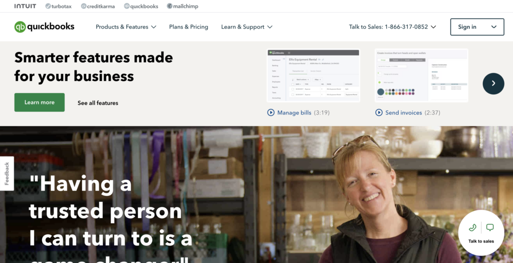 Screenshot for QuickBooks Online website