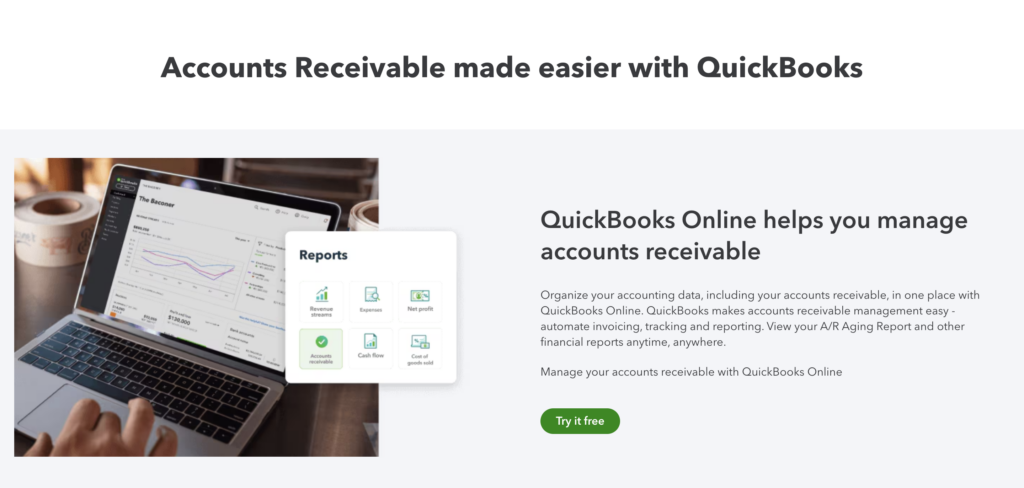 Screenshot for QuickBooks Online accounts receivable management page