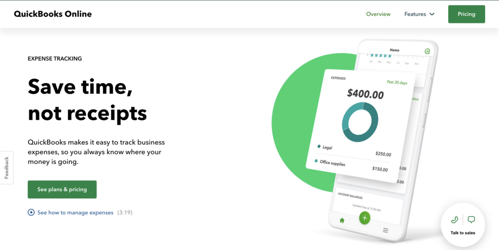 screenshot for quickbooks.intuit expense tracking feature page