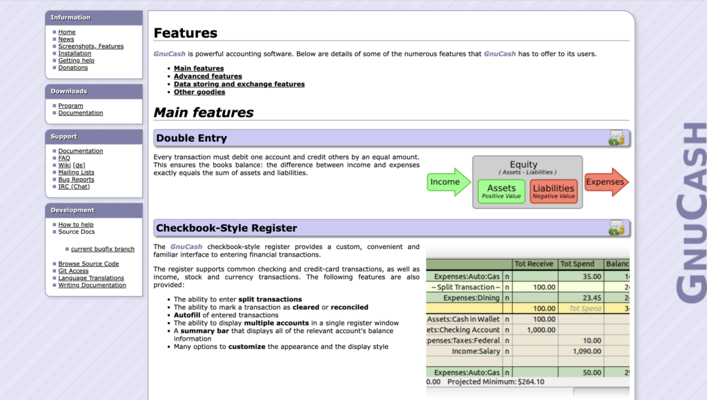 screenshot of all features for gnucash website