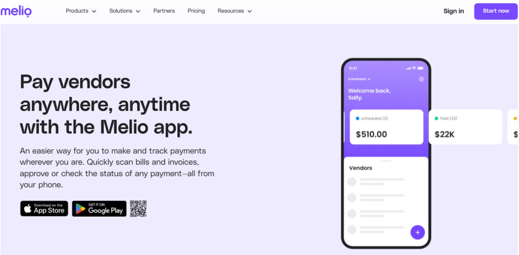 Screenshot for Melio website payment Features 
