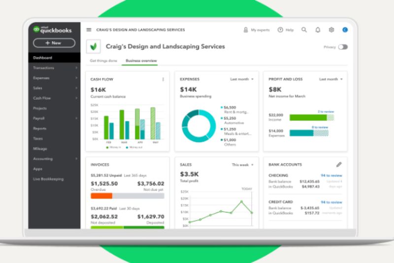 QuickBooks Online dashboard showcasing business financial management tools in the 'Expensify vs QuickBooks' comparison for 2025 decision-making