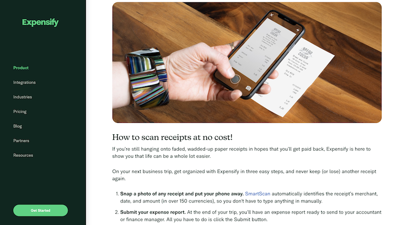 Screenshot for expensify.com receipt page displaying receipt scanning