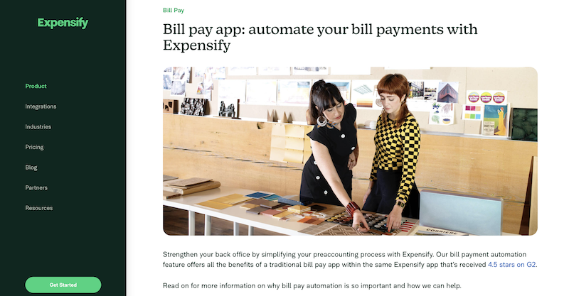 screenshot for Expensify’s Bill Pay page