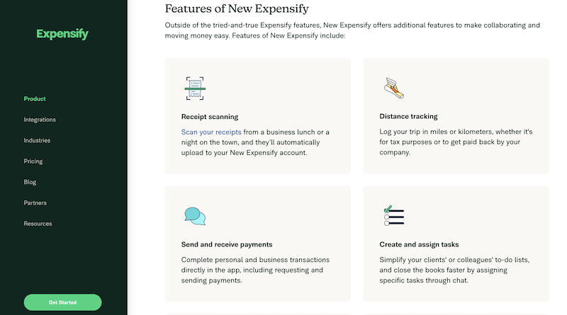 screenshot showing expensify.com new features