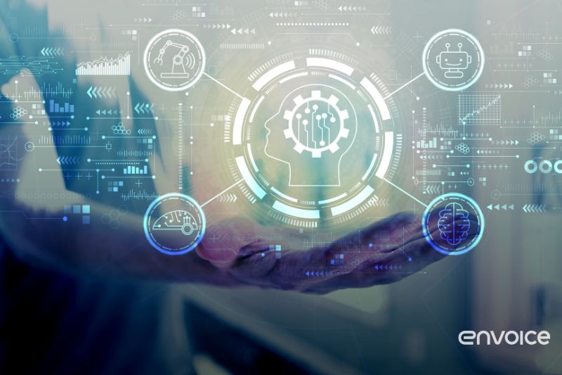 A person's open hands cradling a glowing sphere filled with interconnected icons representing AI technologies