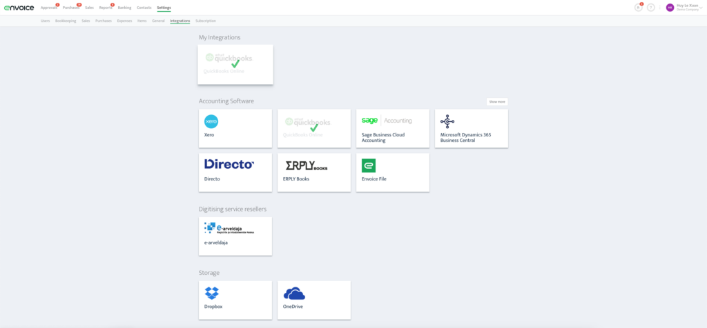 Screenshot for Envoice payments syncing accounting software page