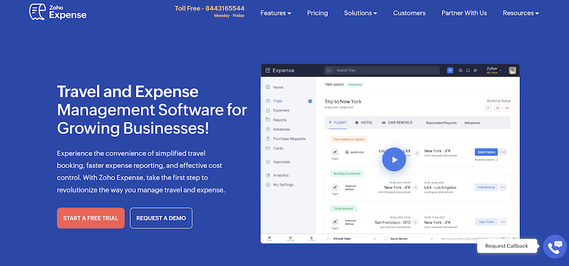 Screenshot for zoho website