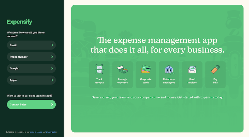 Screenshot for expensify website