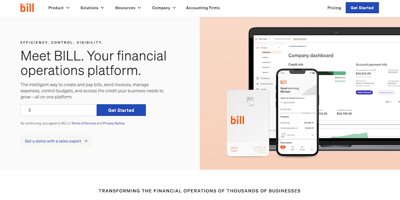 Screenshot for bill.com website