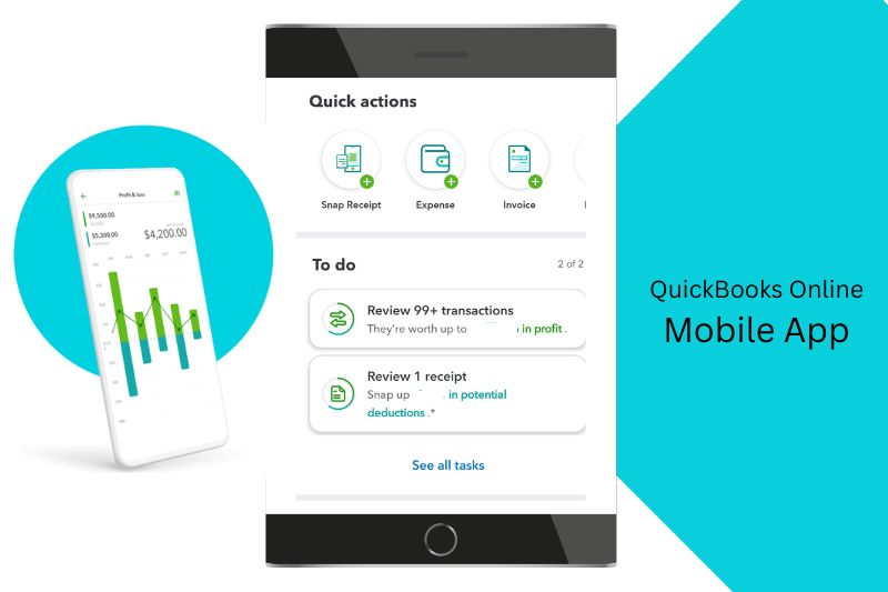 A screenshot of the QuickBooks Online Mobile App showing the home page