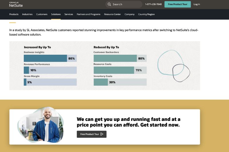 A promotional webpage for Oracle NetSuite, showcasing NetSuite as a powerful alternative to QuickBooks.