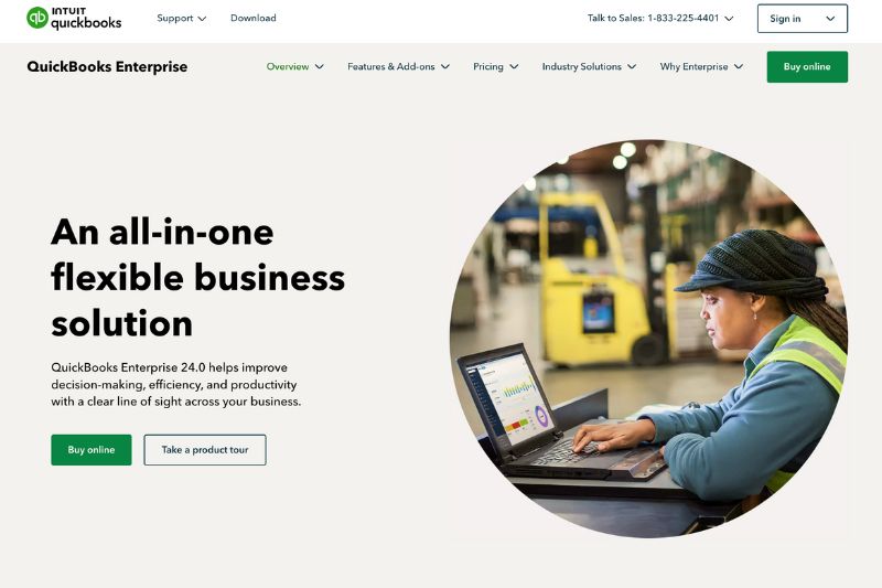 screenshot showcasing QuickBooks Enterprise website