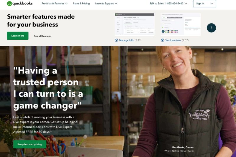 screenshot showcasing QuickBooks Online website