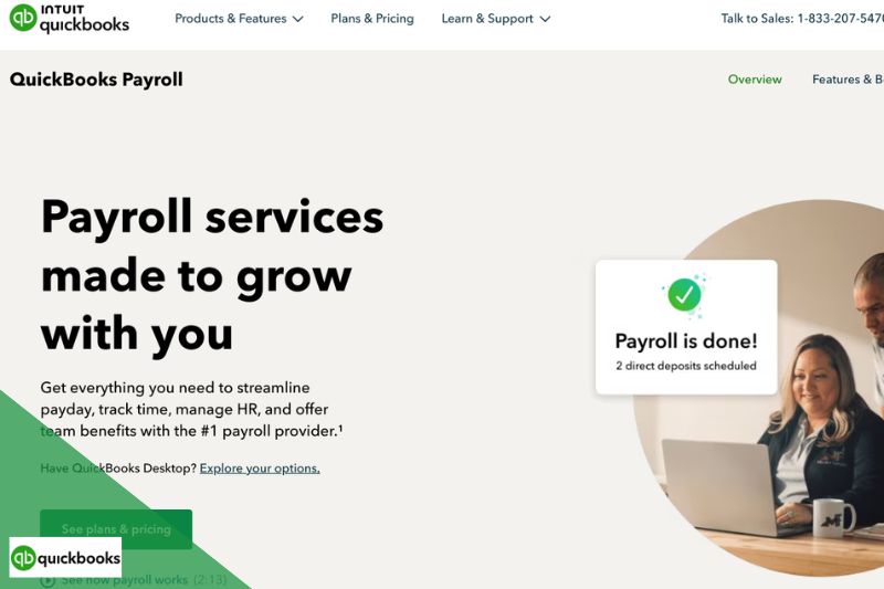 A screenshot of the QuickBooks Payroll homepage