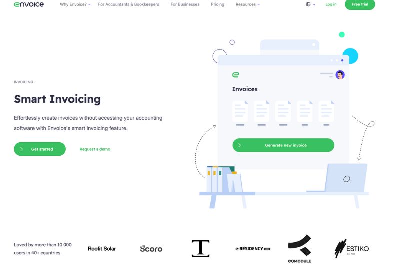 A screenshot of the Envoice website, showcasing its smart invoicing feature