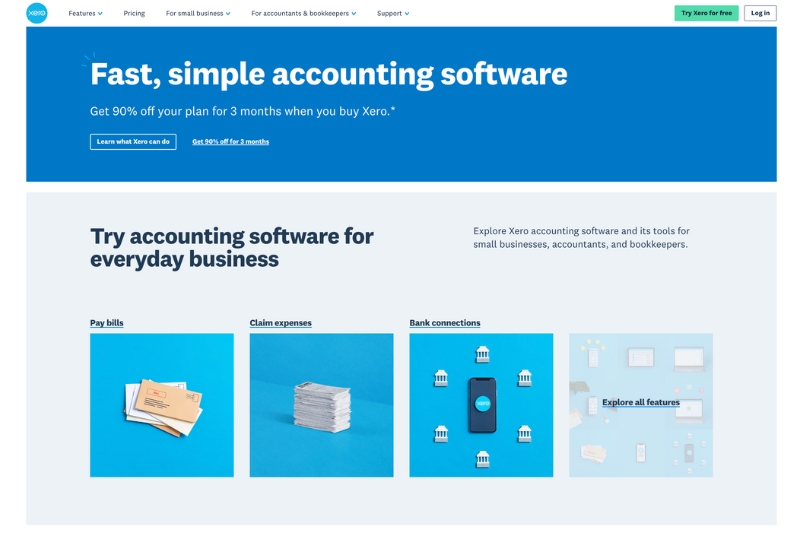 A screenshot of the Xero homepage, an accounting software platform