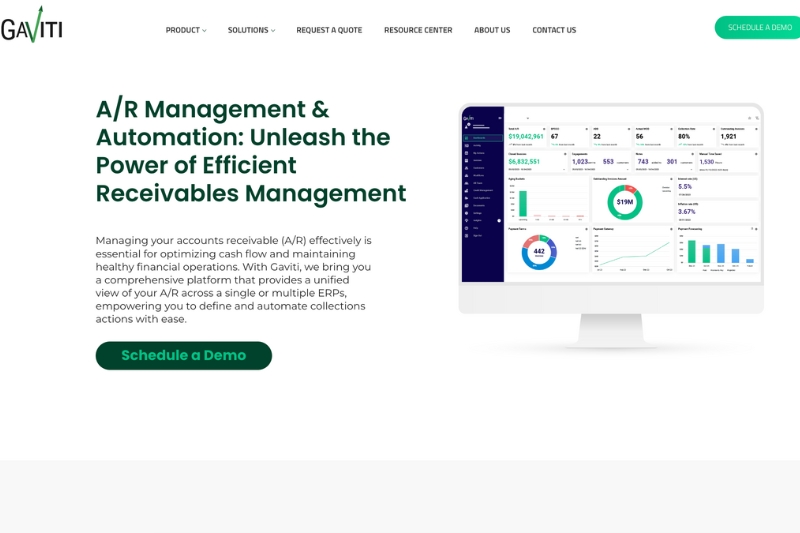 A screenshot of the Gaviti homepage, an accounts receivable management platform.