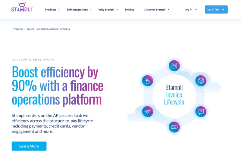 A screenshot of the Stampli website, showcasing its AP automation platform.