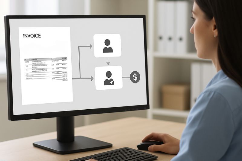 Woman using invoice recognition software to streamline approval and payment processes in 2025